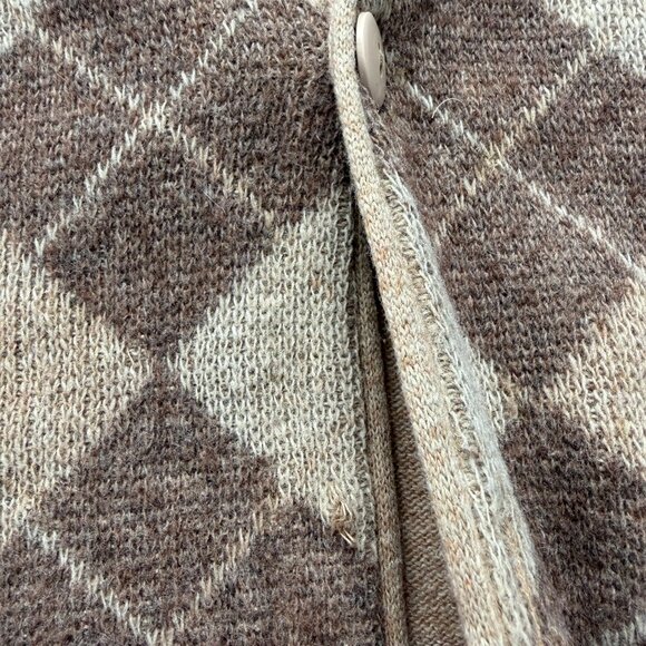 VINTAGE 70s Argyle Indie Grunge Grandpa Tan Brown Cardigan Sweater M/L - Picture 8 of 12
